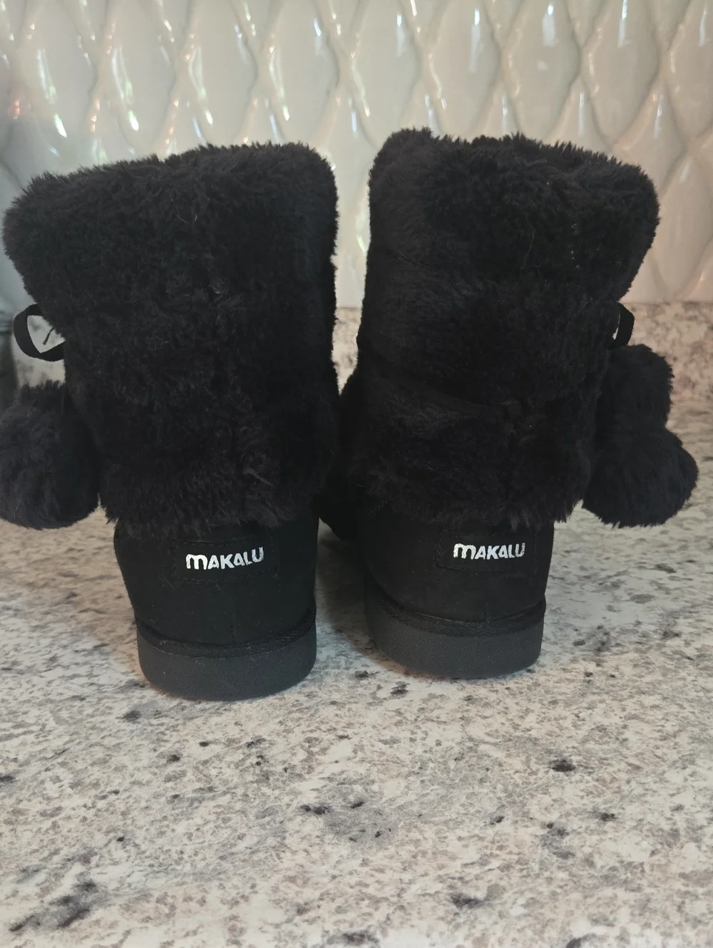 Women’s Black Faux Fur Winter Boots with Pom Detail